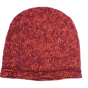 Andes Gifts Red Orange Marled Alpaca Blend Beanie Knit Skull Cap Made in Peru